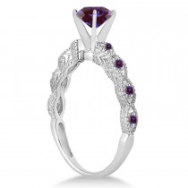 Vintage Alexandrite & Diamond Engagement Ring Bridal Set 18k White Gold (1.36ct)