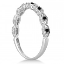 Antique Petite Black Diamond Bridal Ring Set 14k White Gold (0.20ct)