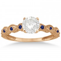 Antique Blue Sapphire Engagement Ring Set 14k Rose Gold (0.36ct)