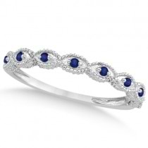 Antique Blue Sapphire Engagement Ring Set 14k White Gold (0.36ct)