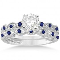 Antique Blue Sapphire Engagement Ring Set 18k White Gold (0.36ct)