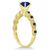 Vintage Blue Sapphire Engagement Ring Bridal Set 14k Yellow Gold 1.36ct