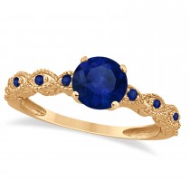 Vintage Blue Sapphire Engagement Ring Bridal Set 18k Rose Gold 1.36ct