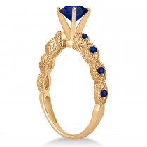 Vintage Blue Sapphire Engagement Ring Bridal Set 18k Rose Gold 1.36ct