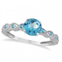 Vintage Style Blue Topaz Engagement Ring 18k White Gold (1.18ct)