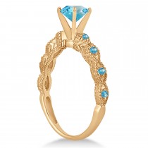 Vintage Blue Topaz Engagement Ring Bridal Set 14k Rose Gold 1.36ct