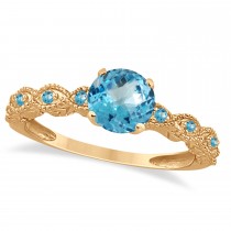 Vintage Blue Topaz Engagement Ring Bridal Set 18k Rose Gold 1.36ct
