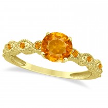 Vintage Citrine Engagement Ring Bridal Set 18k Yellow Gold 1.36ct