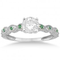 Vintage Marquise Emerald Engagement Ring 14k White Gold (0.18ct)
