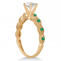 Antique Emerald Engagement Ring & Wedding Band 18k Rose Gold (0.36ct)