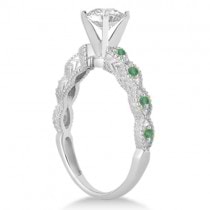 Antique Emerald Engagement Ring & Wedding Band 18k White Gold (0.36ct)