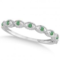 Antique Marquise Shape Emerald Wedding Ring 18k White Gold (0.18ct)