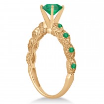 Vintage Emerald Engagement Ring Bridal Set 14k Rose Gold 1.36ct