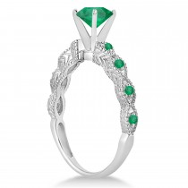 Vintage Emerald Engagement Ring Bridal Set 14k White Gold 1.36ct