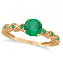 Vintage Emerald Engagement Ring Bridal Set 18k Rose Gold 1.36ct