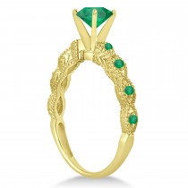Vintage Emerald Engagement Ring Bridal Set 18k Yellow Gold 1.36ct