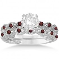 Antique Garnet Bridal Set Marquise Shape Palladium 0.36ct