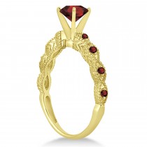 Vintage Garnet Engagement Ring Bridal Set 14k Yellow Gold 1.36ct