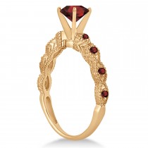 Vintage Garnet Engagement Ring Bridal Set 18k Rose Gold 1.36ct