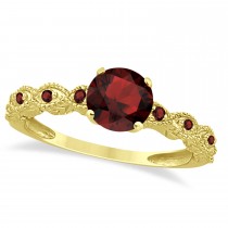 Vintage Garnet Engagement Ring Bridal Set 18k Yellow Gold 1.36ct
