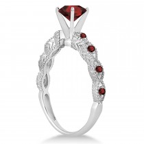Vintage Garnet Engagement Ring Bridal Set Platinum 1.36ct