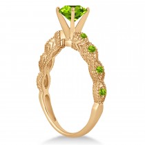 Vintage Peridot Engagement Ring Bridal Set 18k Rose Gold 1.36ct