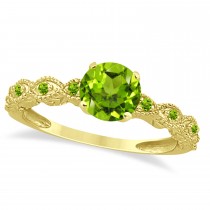 Vintage Peridot Engagement Ring Bridal Set 18k Yellow Gold 1.36ct