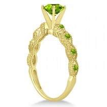 Vintage Peridot Engagement Ring Bridal Set 18k Yellow Gold 1.36ct