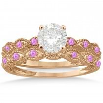 Antique Pink Sapphire Engagement Ring Set 18k Rose Gold (0.36ct)