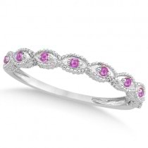 Antique Pink Sapphire Engagement Ring Set 18k White Gold (0.36ct)