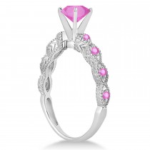 Vintage Pink Sapphire Engagement Ring Bridal Set 14k White Gold 1.36ct