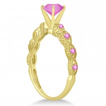 Vintage Pink Sapphire Engagement Ring Bridal Set 18k Yellow Gold 1.36ct