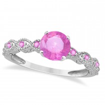 Vintage Pink Sapphire Engagement Ring Bridal Set Palladium 1.36ct