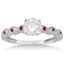 Antique Ruby Engagement Ring and Wedding Band 18k White Gold (0.36ct)