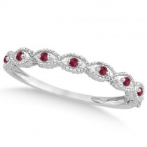 Antique Pave Ruby Engagement Ring and Wedding Band Palladium (0.36ct)