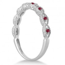 Antique Pave Ruby Engagement Ring and Wedding Band Platinum (0.36ct)