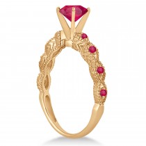 Vintage Style Ruby Engagement Ring Bridal Set 14k Rose Gold 1.36ct