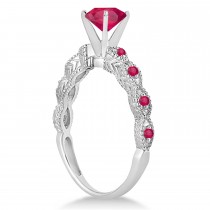 Vintage Style Ruby Engagement Ring Bridal Set Platinum 1.36ct