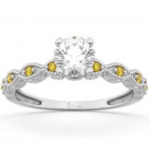 Vintage Marquise Yellow Sapphire Engagement Ring 18k White Gold (0.18ct)