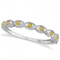 Antique Marquise Shape Yellow Sapphire Wedding Ring 18k White Gold (0.18ct)