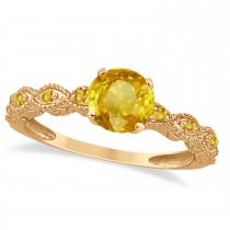 Vintage Yellow Sapphire Engagement Ring Bridal Set 14k Rose Gold 1.36ct