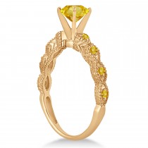 Vintage Yellow Sapphire Engagement Ring Bridal Set 14k Rose Gold 1.36ct