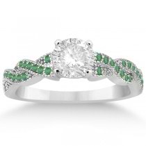 Infinity Style Twisted Emerald Engagement Ring 14k White Gold (0.25ct)