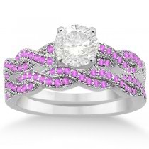 Infinity Twisted Pink Sapphire Bridal Set Setting 18k W Gold (0.55ct)