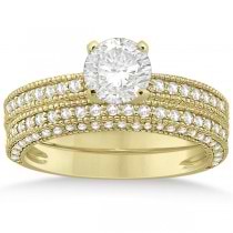 Vintage Heirloom Round-Cut Diamond Bridal Set 14k Yellow Gold (1.32ct)