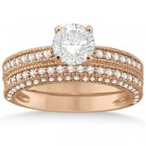 Vintage Heirloom Round-Cut Diamond Bridal Set 18k Rose Gold (1.32ct)