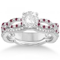 Infinity Diamond & Ruby Engagement Ring with Band 18k White Gold (0.65ct)