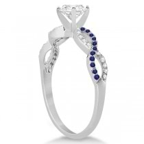 Infinity Round Diamond Blue Sapphire Engagement Ring 14k White Gold (0.75ct)