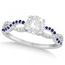 Infinity Round Diamond Blue Sapphire Engagement Ring 14k White Gold (1.00ct)