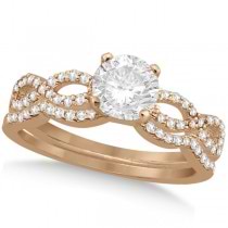 Twisted Infinity Round Diamond Bridal Ring Set 18k Rose Gold (1.63ct)